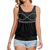 ANYFITTING Women Tank Top with Built in Bra Wide Strap Camisole Blouse Padded Shirt Summer Sleeveless Yoga Top Blouson Tee