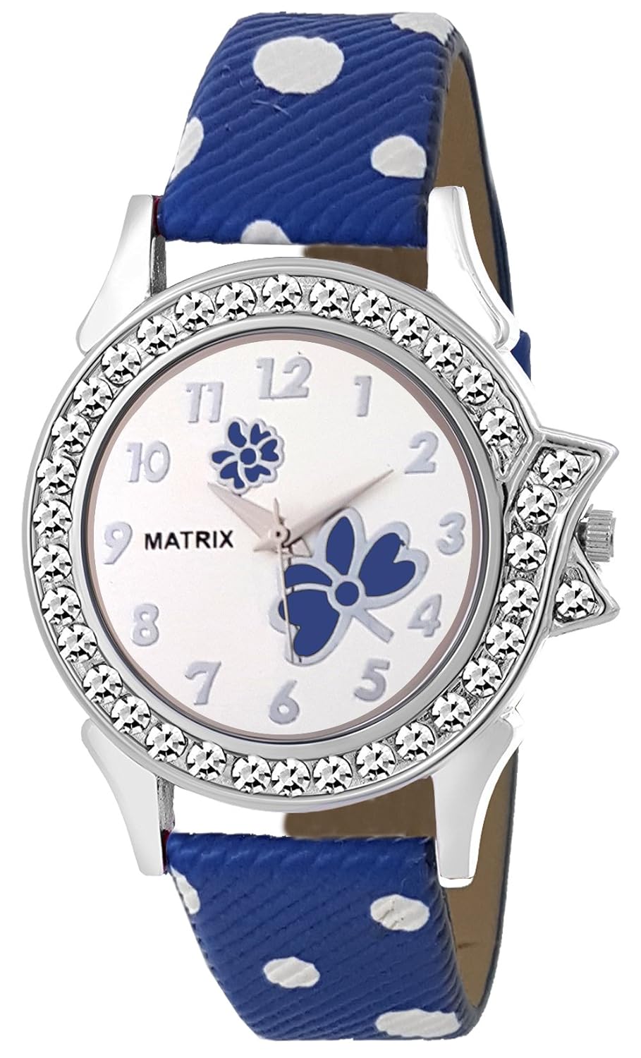 matrix white dial & blue leather strap analog watch for women's/girls- (wn-32)