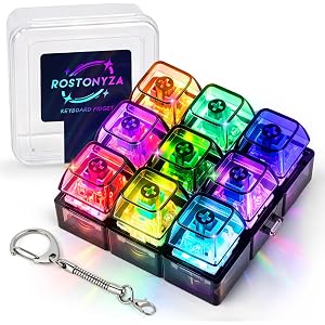 Rostonyza 9-in-1 Glow Keyboard Fidget Toy, Fidget Clicker Keyboard Fidget Keychain with LED Light, Button Fidget Gifts for Ad