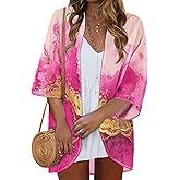 Women Kimono Cardigans Casual Summer Tops Cover up Open Front Floral Print Resort Wear
