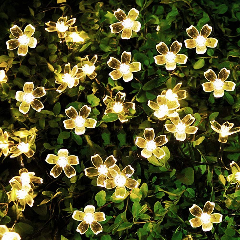 JZK 6.5m 21ft Warm White Waterproof Solar LED Flower String Lights, Outdoor Lights for Garden Decorations, Indoor Lights Decoration for Wedding Christmas Party