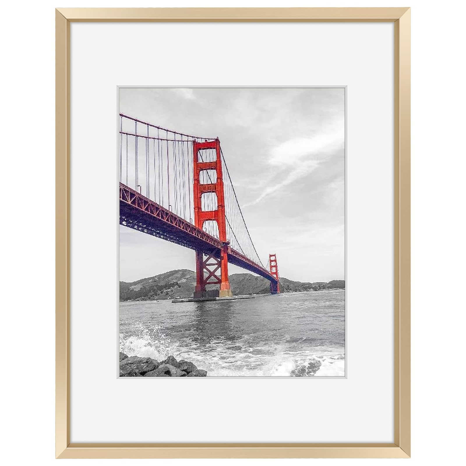 Frametory, 11x14 Aluminum Photo Frame with Ivory Color Mat for 8x10 Picture & Real Glass, Metal Picture Frame Collection (Gold, 1-Pack) โ image 1