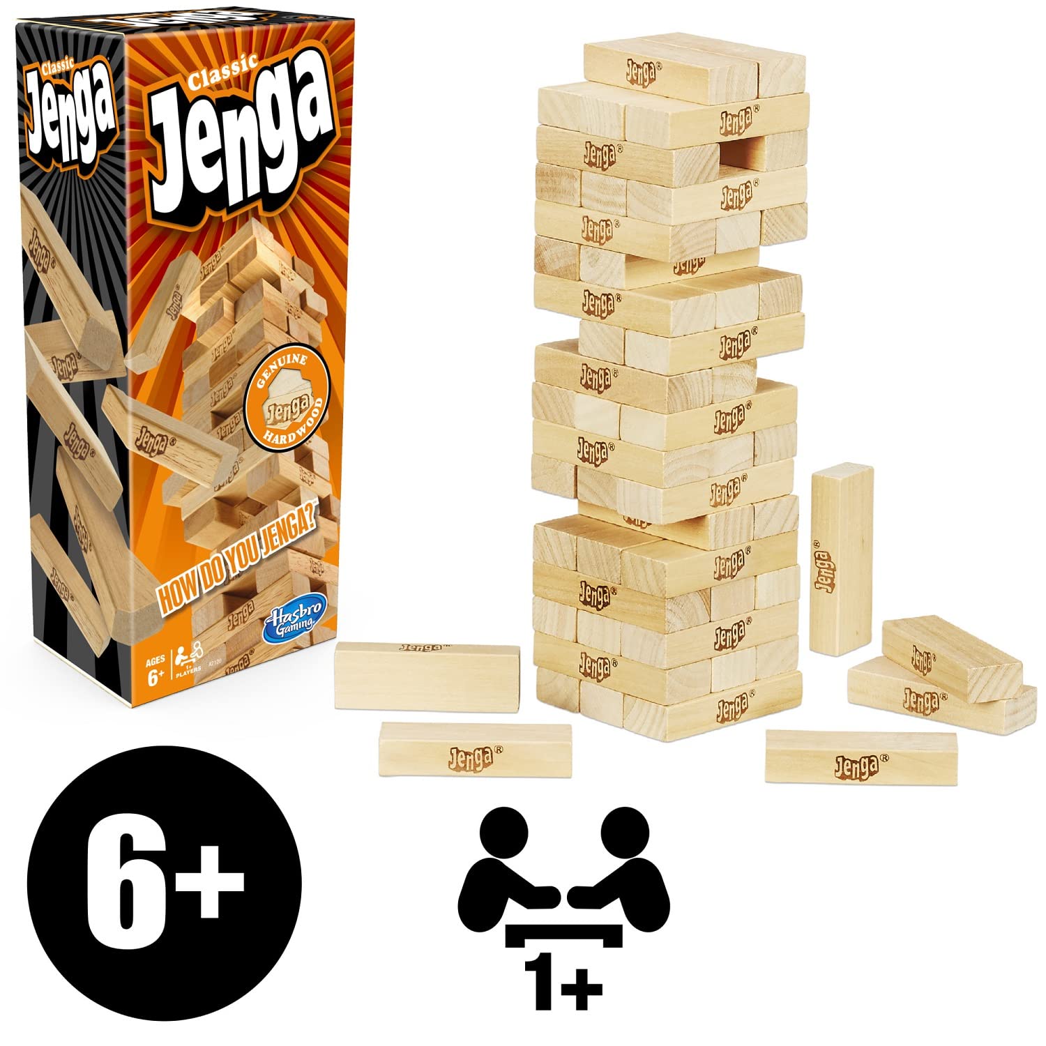 Hasbro Gaming Jenga Classic Game with Genuine Hardwood Blocks Stacking Hasbro Gaming Jenga Classic Game with Genuine Hardwood Blocks Stacking