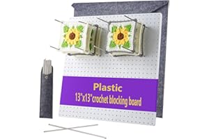 WUHER 13’’Crochet Blocking Board with 20 Pegs/Pins Granny Square Blocking Boards for Crochet Projects,Plastic Waterproof Crochet Peg Blocking Board Gift for Crocheters and Beginners