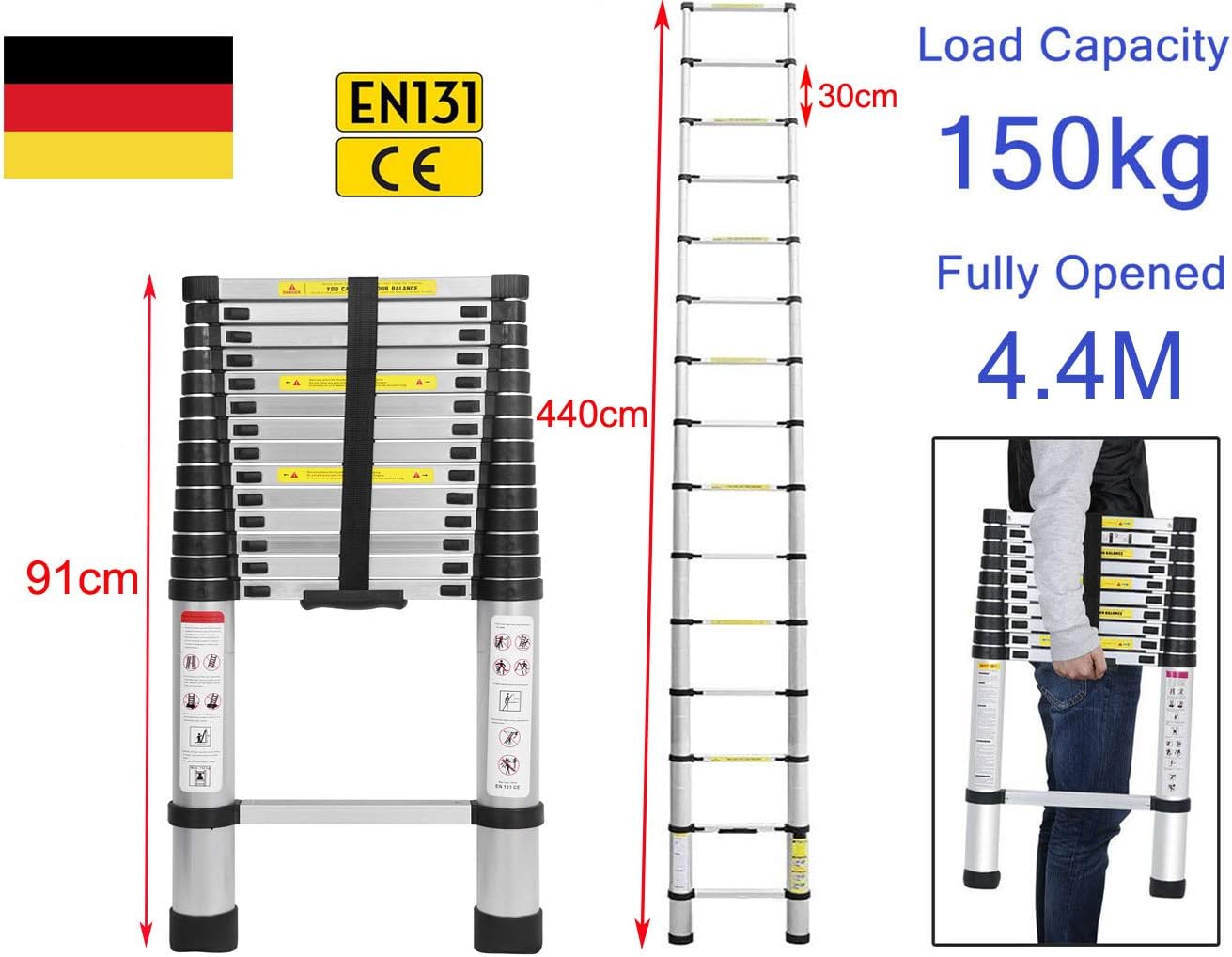 WORHAN Teleskopleiter 2,6m - Leichte Aluleiter Für Haus Und Garten