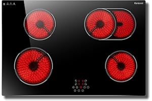 Karienvir 30 Inch Electric Cooktop Built-in Electric Stove Top, 4 Burner Electrics Stove 6400W, Touch Control, Extended Zone, Timer, Safety Lock, Pause, 220-240v, Hard Wire