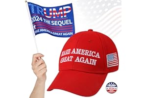 Sunm Boutique Make America Great Again Hat Set, MAGA Hat & Trump Pin, Trump Hat, Adjustable Fit Baseball Cap with USA Flag (Presenting Handheld Trump 2024 Flag)
