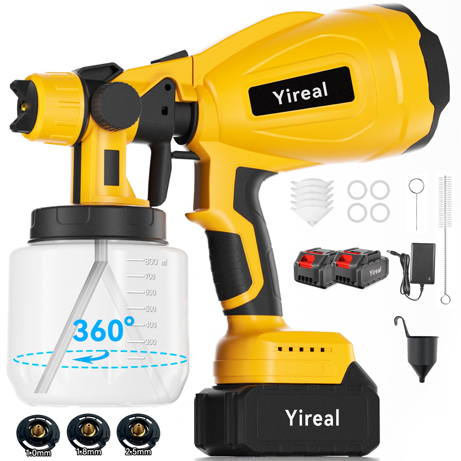 Photo 1 of Cordless Paint Sprayer with Battery Powered 2 of 2000mAh 2 of 800ML Containers and 3 Copper Nozzles, Electric Paint Sprayer Gun for House Painting Furniture Cabinets Fence Wall Home