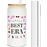 Eddirayla May This Be Your Best Era Themed Gifts, Birthday Gift Idea for Women, Merch, 16oz Glass Cup with Lid and Straws, Iced Coffee Mug, Glass Tumbler, Water Bottle, Stuff, Items, BE