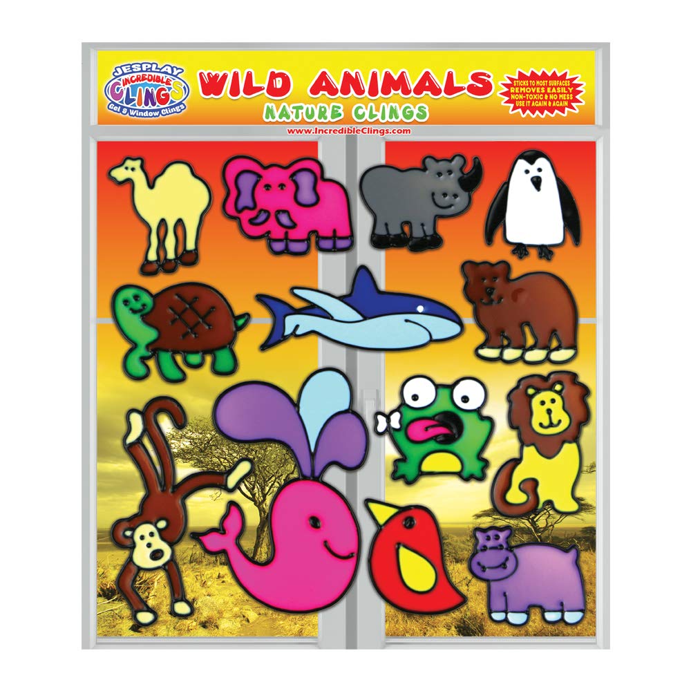 Wild Animal Gel Clings for Kids, Toddler, Boys and Girls - 3D Reusable Decorative Window Clings for Home, Planes, or for Teachers, Classrooms - Wildlife, Monkey, Turtle, Lion, Bear, Shark, and More