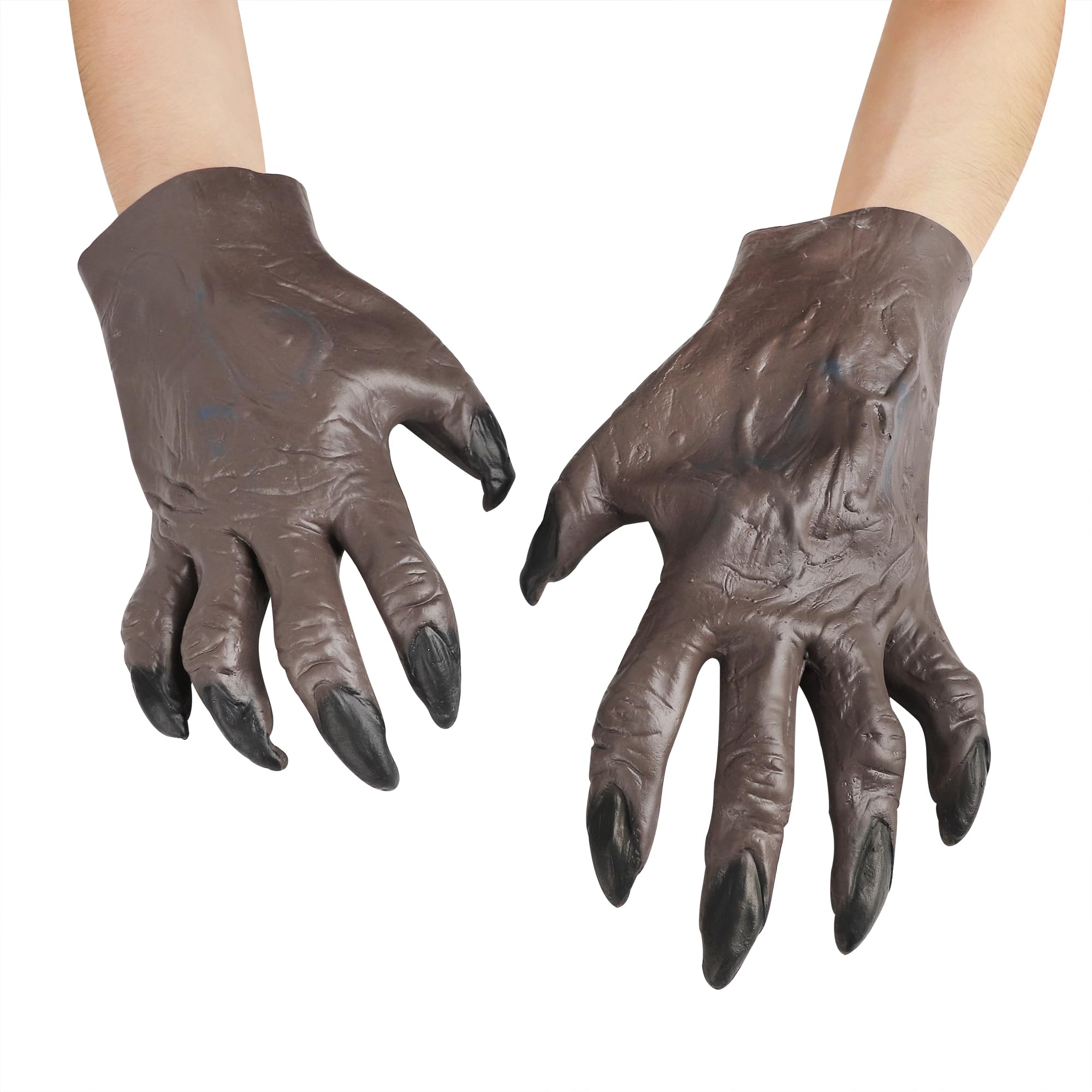 Halloween Latex Werewolf Wolf Paw Gloves Horror Scary Monster Ghost Skeleton Bone Claw Hand Reaper Gloves Devil Zombie Rotted Hands Cosplay Costume Decoration Witch Fancy Dress Party Props for Adults