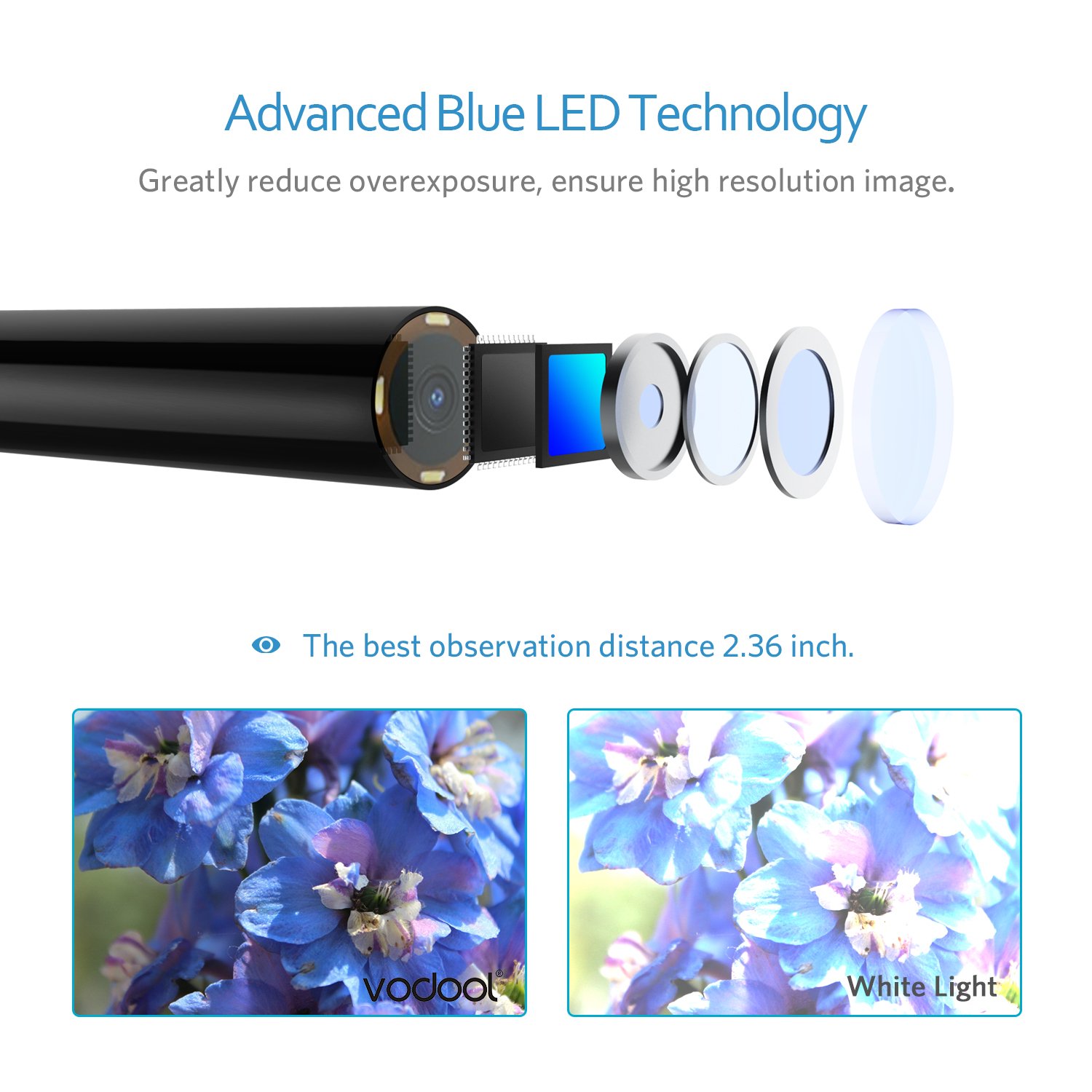 Inspection Camera, Vodool Wireless Endoscope Camera Wi-fi 2.0 MP HD, Semi-rigid Borescope with LED Blue Light Reduce Exposure, IP67 Waterproof Snake Camera for Android & iOS Smartphone Tablet, 1000mAh Rechargeable Battery - Black (11.8FT)