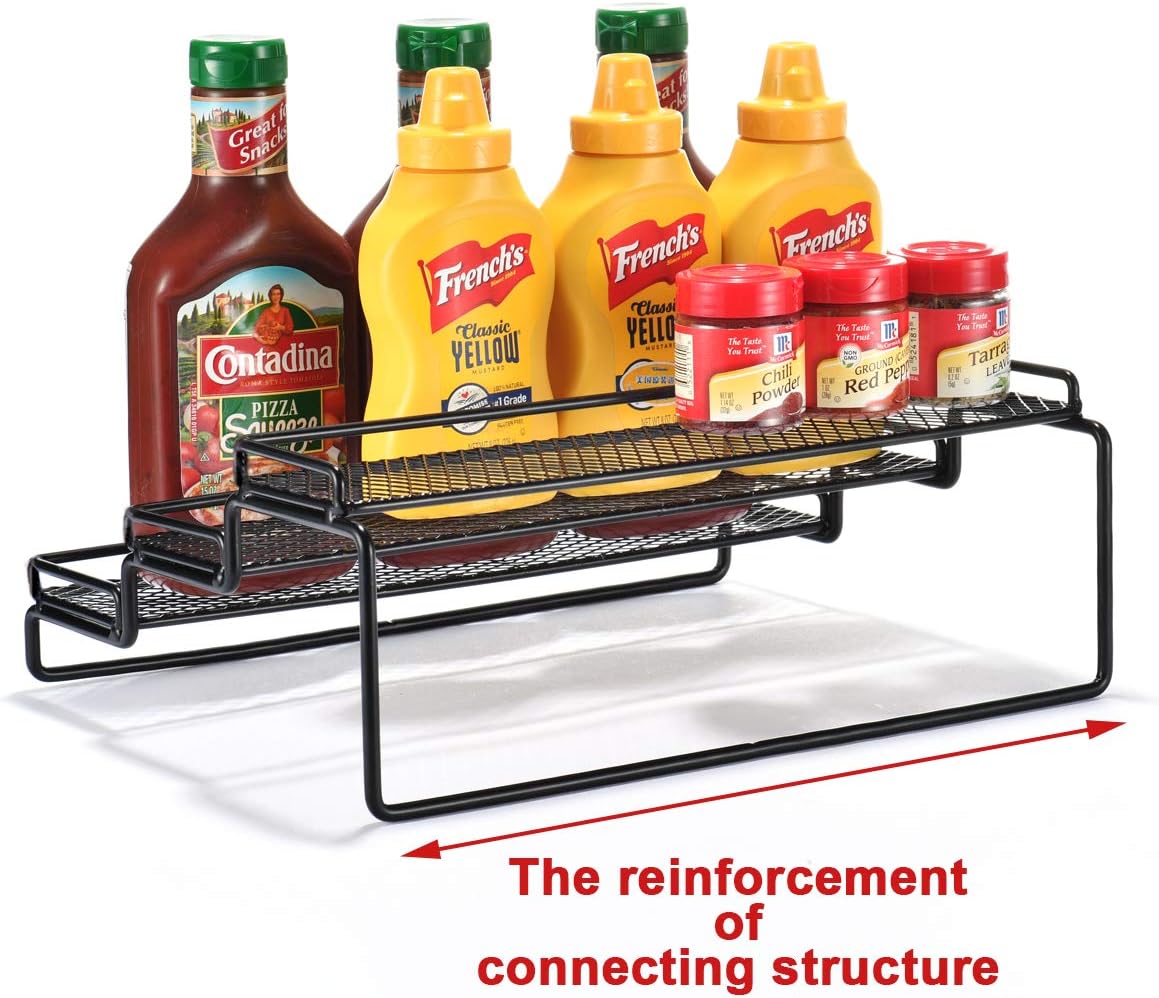 3 Tier Expandable Cabinet Spice Rack Organizer - Step Shelf with Protection Railing (12.5 to 25"W), Black: Home Improvement