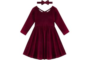 Weixinbuy Toddler Girl Fall Winter Clothes Outfit Baby Girl Velvet Twirl Dress Long Sleeve Pocket Swing Party Dress for Girl