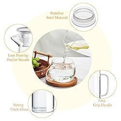 Hsei 2 Sets Glass Pitcher with Lid, 50 oz / 1500 ml