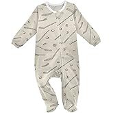 Dussdil Field Ice Hockey Player Sticks Baby One-Piece Footies Newborn Rompers Pajamas Cotton Footed Pjs for Sleep Play Boys Girls 6M