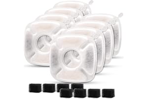 Cylomert 16Pcs Pet Fountain Filters Replacement, Compatible with 95Oz/2.8L Dog & Cat Water Fountain, 8 Carbon + 8 Sponge Filters