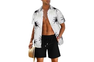 EISHOPEER Men's Hawaiian Sets Casual Button Down Short Sleeve Tropical Shirt and Swimming Trunks S-3XL