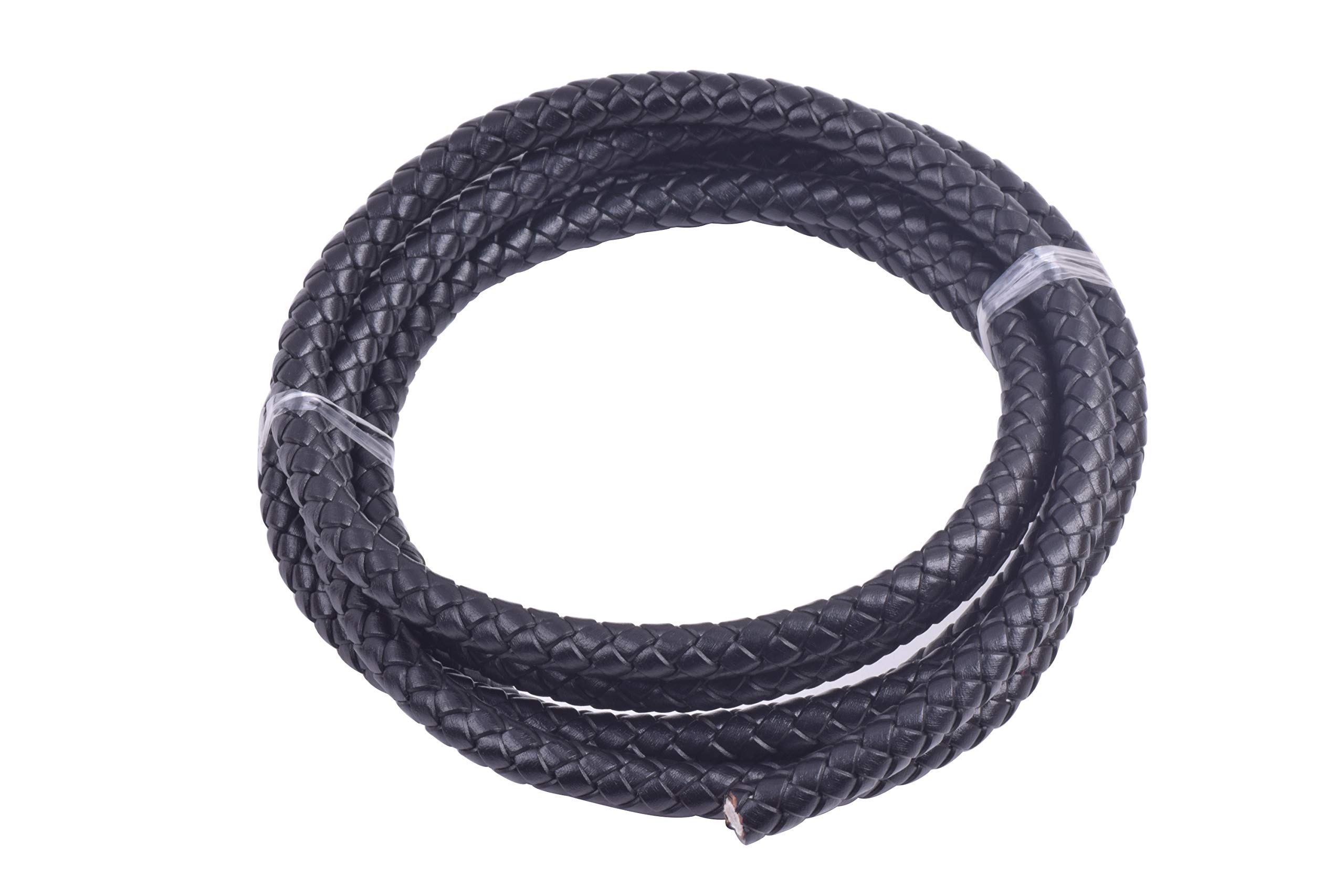 KONMAY 1.8Meters 8.0mm Black Round Geneuine Braided Leather Cord Bolo Leather Cord…