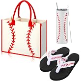 Patelai 3 Set Baseball Gifts Set for Women Included Tote Bag Sublimation Straight Tumblers Cups with Lid and Straw Flip Flops Size 10 Sandals Sports Essential Favors for Baseball Players Lovers