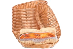Kichvoe 10Pcs Woven Bread Baskets - Braided Imitation Wicker Serving Baskets | Ideal for Bread, Snacks, Fruit, Vegetables | R
