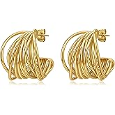 Chunky Gold Vintage Earrings for Women,Twisted Hoop Earrings,Stainless Steel Statement Earring, 18K Gold Plated Fashion Jewelry Gifts for Her Hypoallergenic Jewelry for Chrismas
