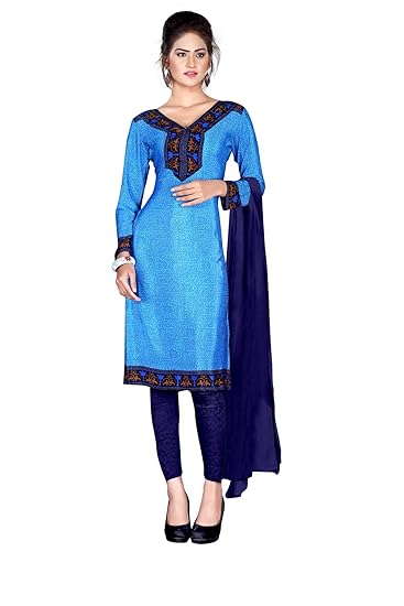 Uniform Sarees Corp Womens Italian Crepe Salwar Kameez (D.No-97/2019; Blue)