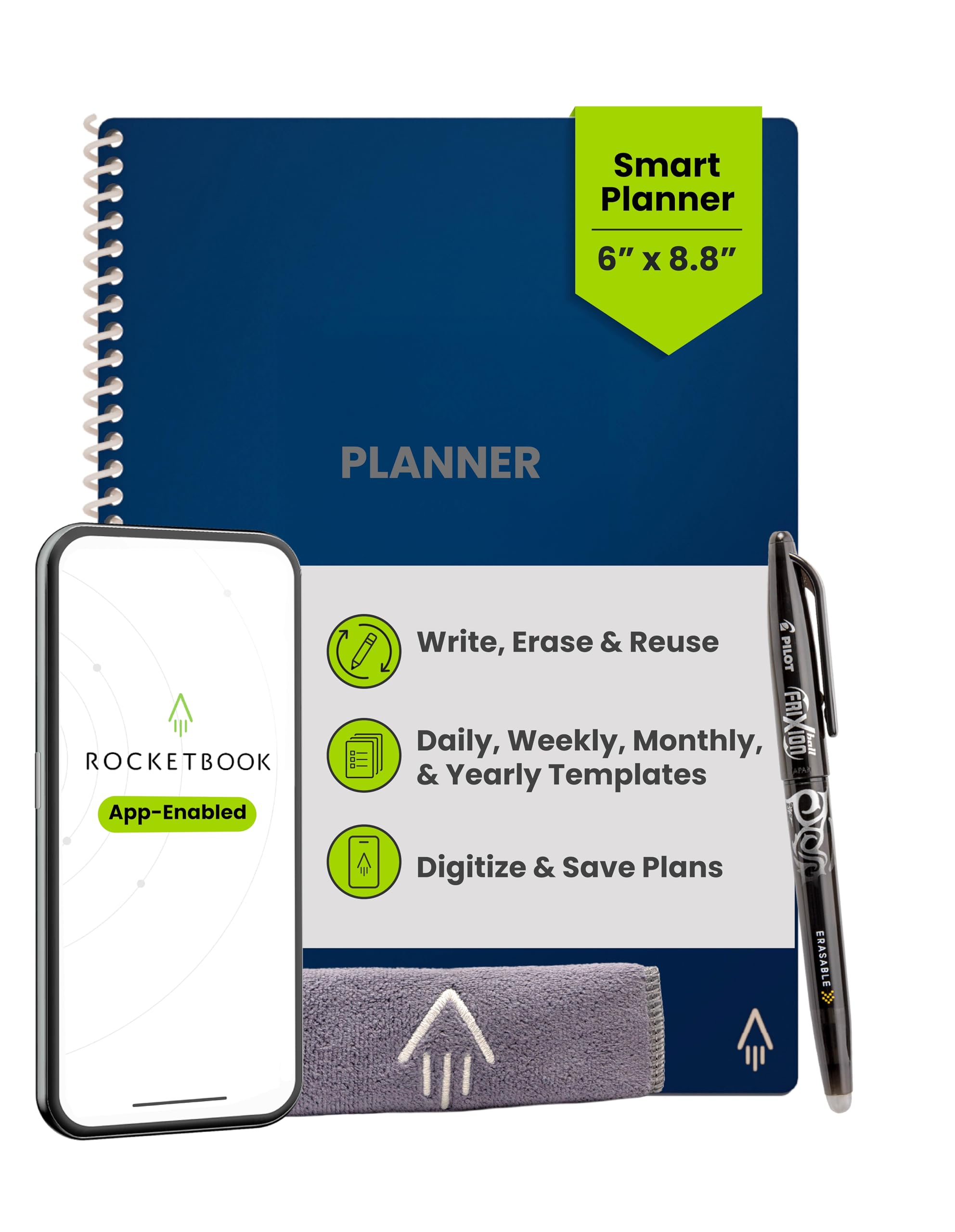 Rocketbook Panda Reusable Weekly Planner - Digital A5 Notebook, Blue Smart Notepad, Daily Academic Diary, To Do List Bullet Journal with Frixion Erasable Pen, Office Gadget Reduces Paper Waste