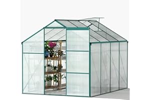 Rovibek Greenhouse Polycarbonate 6x8ft for Plants Walk in Green House with Aluminum Frame Heavy Duty for Outdoors Outside Backyard Garden Patio Winter Snow
