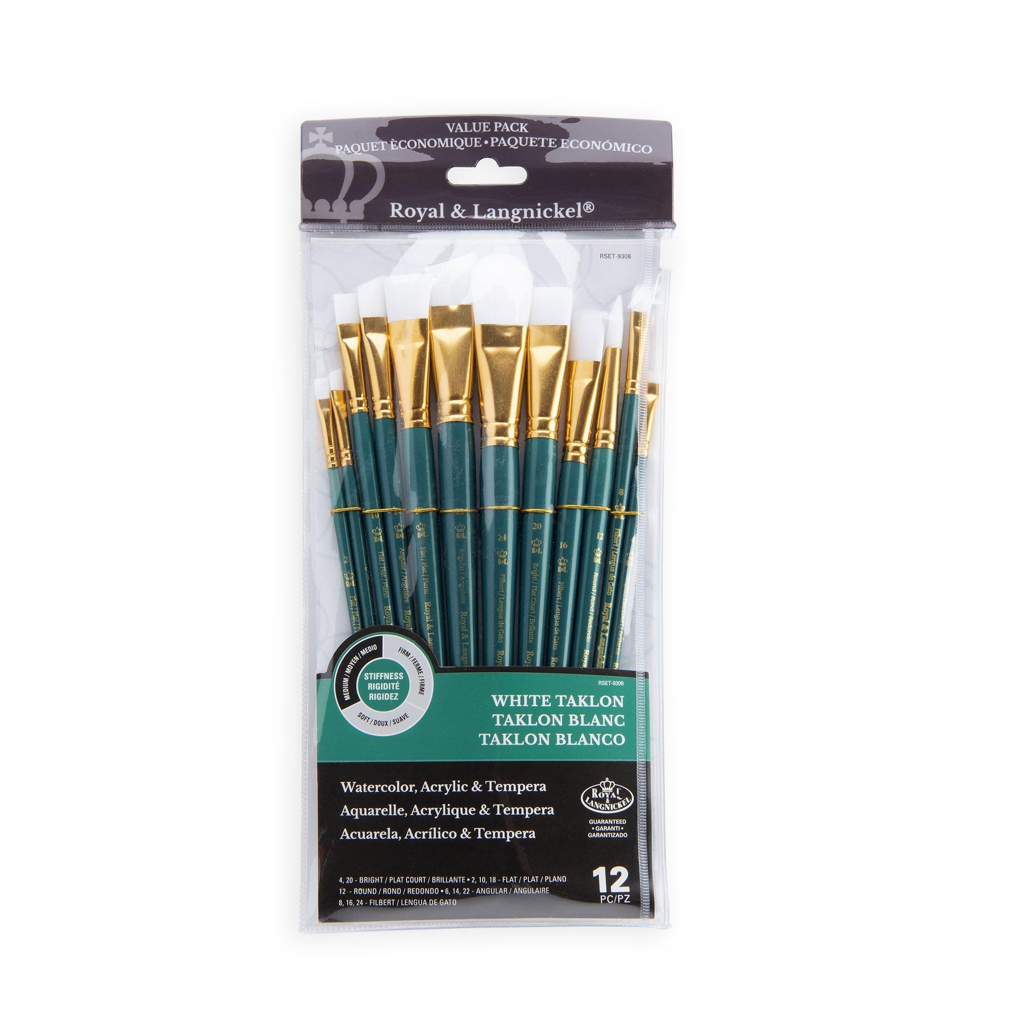 Royal and Langnickel RSET-9308 Taklon Variety Brush Set - Medium White (Pack of 12)