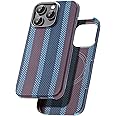 GESIHOPY Aramid Fiber Case for iPhone 16 Pro, Compatible with Magnet, Slim & Light, Case-Less Touch Feeling, Red-Blue Stripes