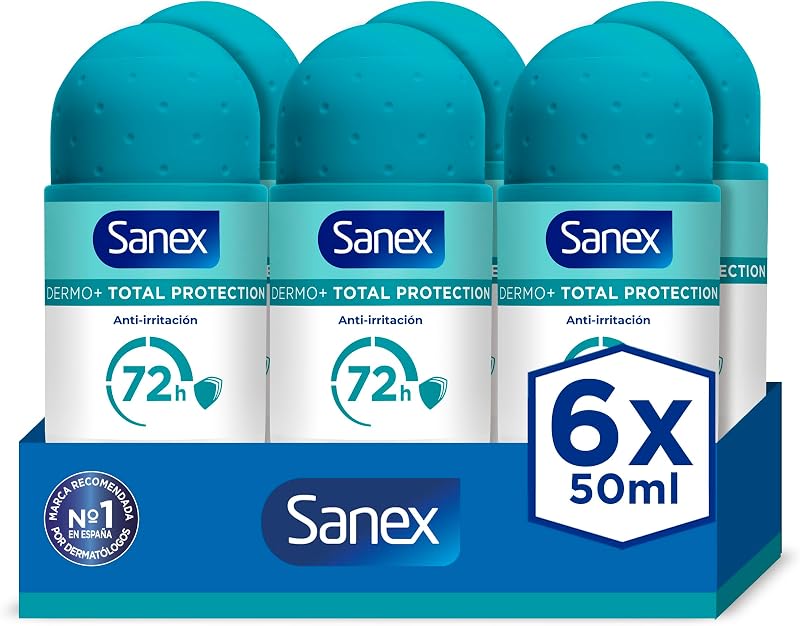 Sanex Dermo+ Desodorizante Proteção Total Antitranspirante Roll-On 72 Horas {50ml} - proteção eficaz contra o suor e mau odor - dermatologicamente testado - contém 0% de álcool* - 5 em 1 ação