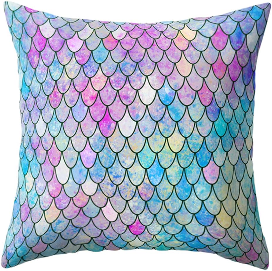Profusion Circle Mermaid Fish Scales Throw Pillow Case Bed Sofa Cushion Cover Living Room Home Decor