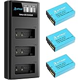 Artman LP-E17 Battery 3-Pack 1300mAh and 3-Slot LCD Charger for Canon EOS R50 R8 R10 RP R100, Rebel T8i T7i T6i T6s SL2 SL3, 