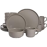 10 Strawberry Street Double Line 16 Piece Dinnerware Set, Gray