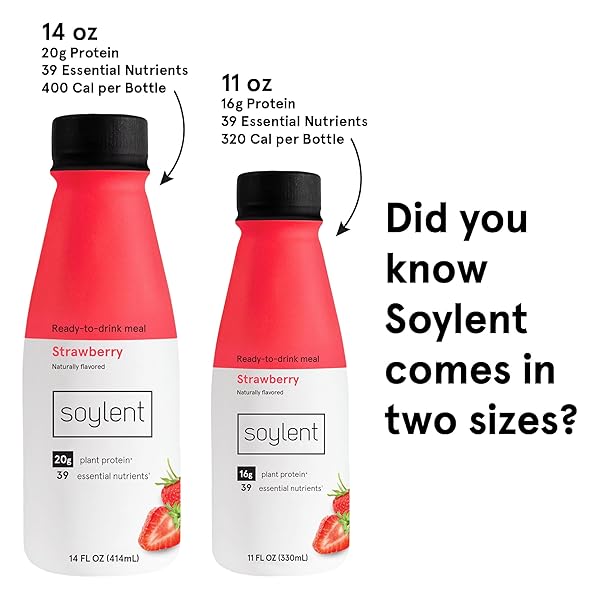 SOYLENT MEAL REPLACEMENT SHAKE, STRAWBERRY, 4 PACK, 11 FL OUNCE