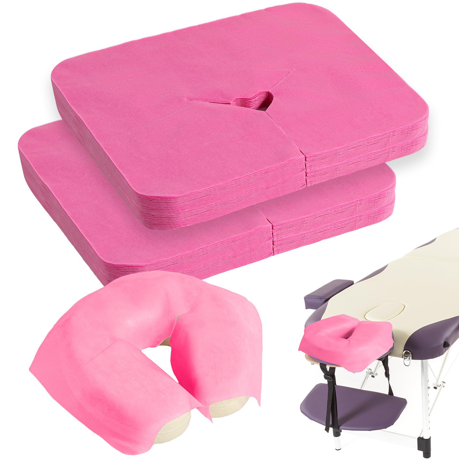 Photo 1 of 200 Pieces Disposable Face Cradle Covers Massage Headrest Covers for Massage Tables and Massage Chairs Beauty Spa Salon Bed, 11.8 x 15.7 Inches (Pink)