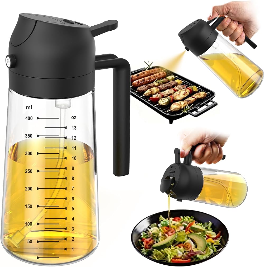 TrendPlain 16oz Olive Oil Spray Bottle with Dual Pouring and Spraying