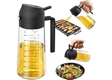 TrendPlain 16oz/470ml Glass Olive Oil Sprayer for Cooking – 2 in 1 Olive Oil Dispenser Bottle for Kitchen Gadgets and Air Fryer Accessories, Salad, BBQ - Black