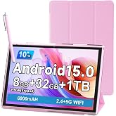 IWEGGO Android 15 Tablet, 10 Inch 8GB RAM+32GB ROM/ 1TB Expandable Tablet, 1.8GHz Quad-core Processor, 1280 * 800 HD Touch Screen, 5G WiFi6 BT 5.0, 2 in 1 Tablets with Case Stylus Pink