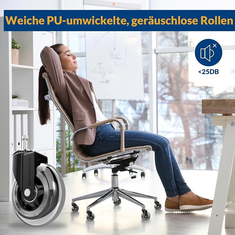 Bürostuhl Rollen für Hartboden, Leise PU Hartbodenrollen