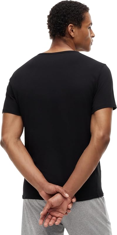 T-Shirts Manches Courtes Lot de 3 Homme Stretch Col en V, Multicolore (Black/White/Grey Heather), M — photo 2 sur 8