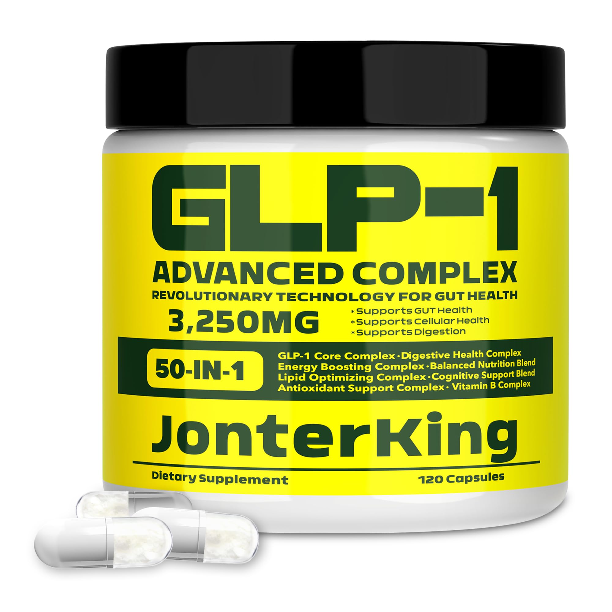 JonterKing 50-in-1 GLP-1 Supplement with Akkermansia & Vitamin B, GLP Support, Hunger & Metabolism Support, Natural Activate Probiotic and Prebiotic Formula for Men & Women (120 Capsules)