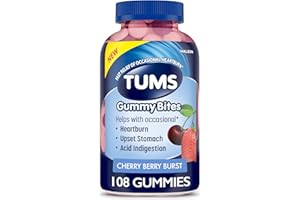 TUMS Gummy Bites Dietary Supplement for Occasional Heartburn Relief, Upset Stomach and Acid Indigestion, Great for a Summer BBQ - Cherry Berry Burst - 108 Count