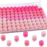 Lovyomi 95pcs 14mm Hexagon Silicone Beads for Keychain Making Mix Color Bulk Polygon Silicone Beads for Pens and Bracelet Crafts(Pink)