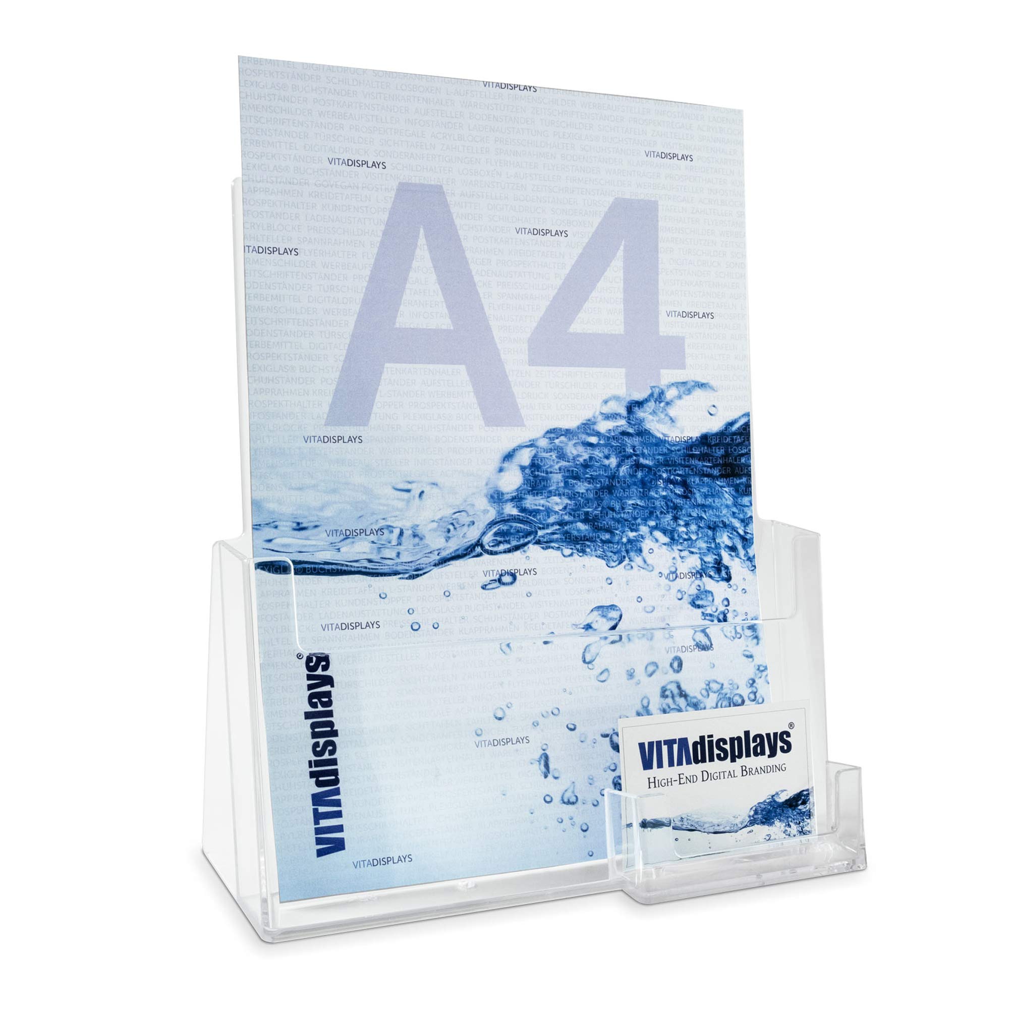 VITAdisplays A4 Table Brochure Stand as Stable Brochure Holder and Stand with Extra Business Card Holder