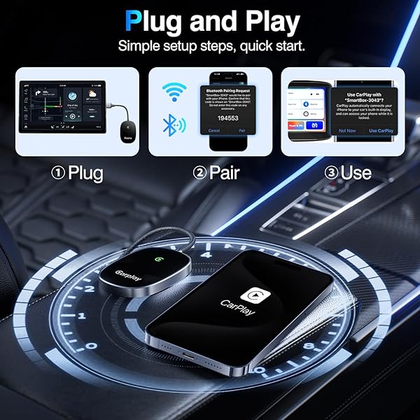 VEVAVI WIRELESS CARPLAY ADAPTER 2025 UPGRADED, CONVERTS FACTORY WIRED CARPLAY TO WIRELESS, PLUG AND PLAY CAR PLAY WIRELESS ADAPTER, COMPATIBLE WITH IPHONE MULTI-USER SEAMLESS CONNECTION