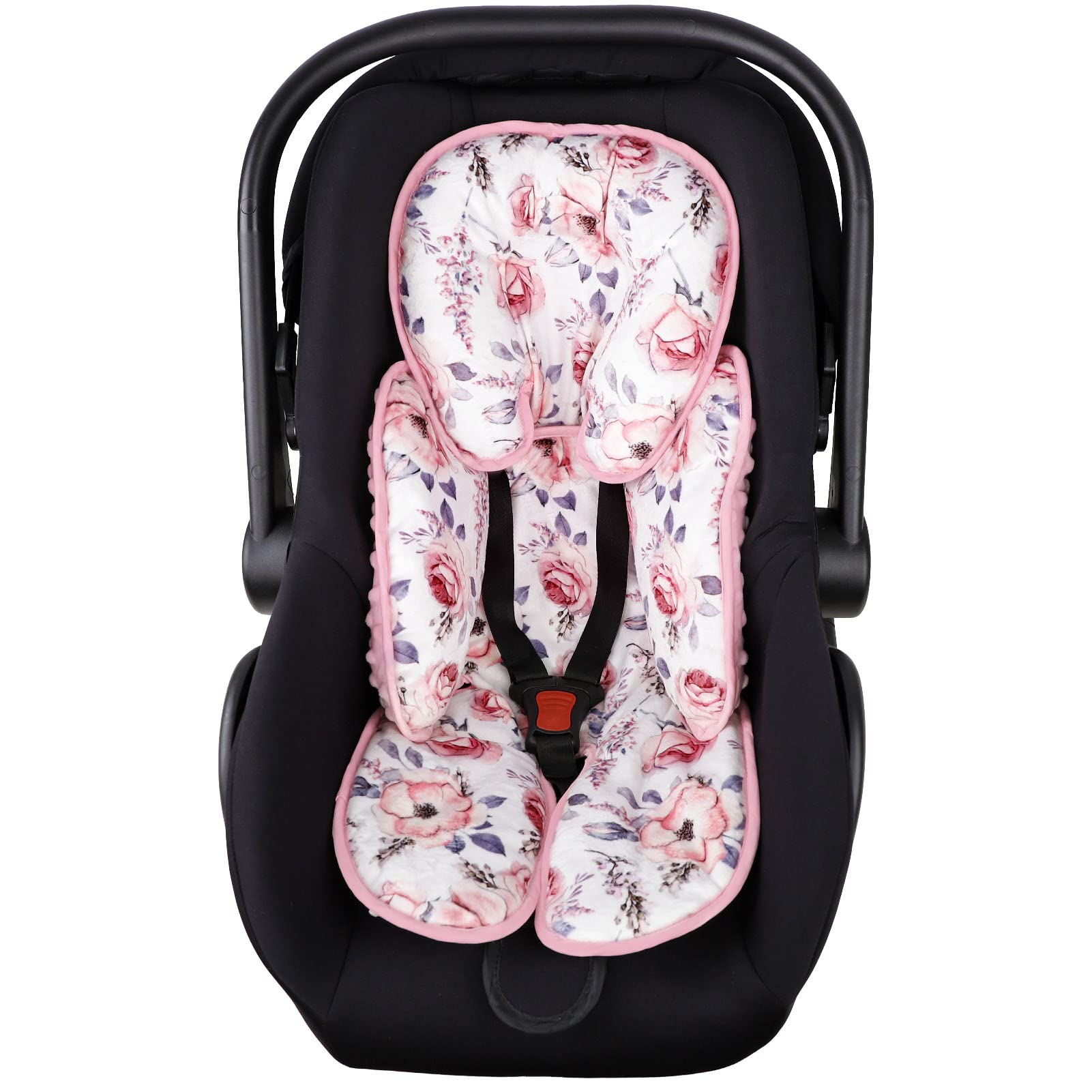 SWESEN Baby Carseat Head & Body Support, Infant Headrest Cushion, Newborn Car Seat Insert for Strollers, Bouncers, Swing, Pink Floral