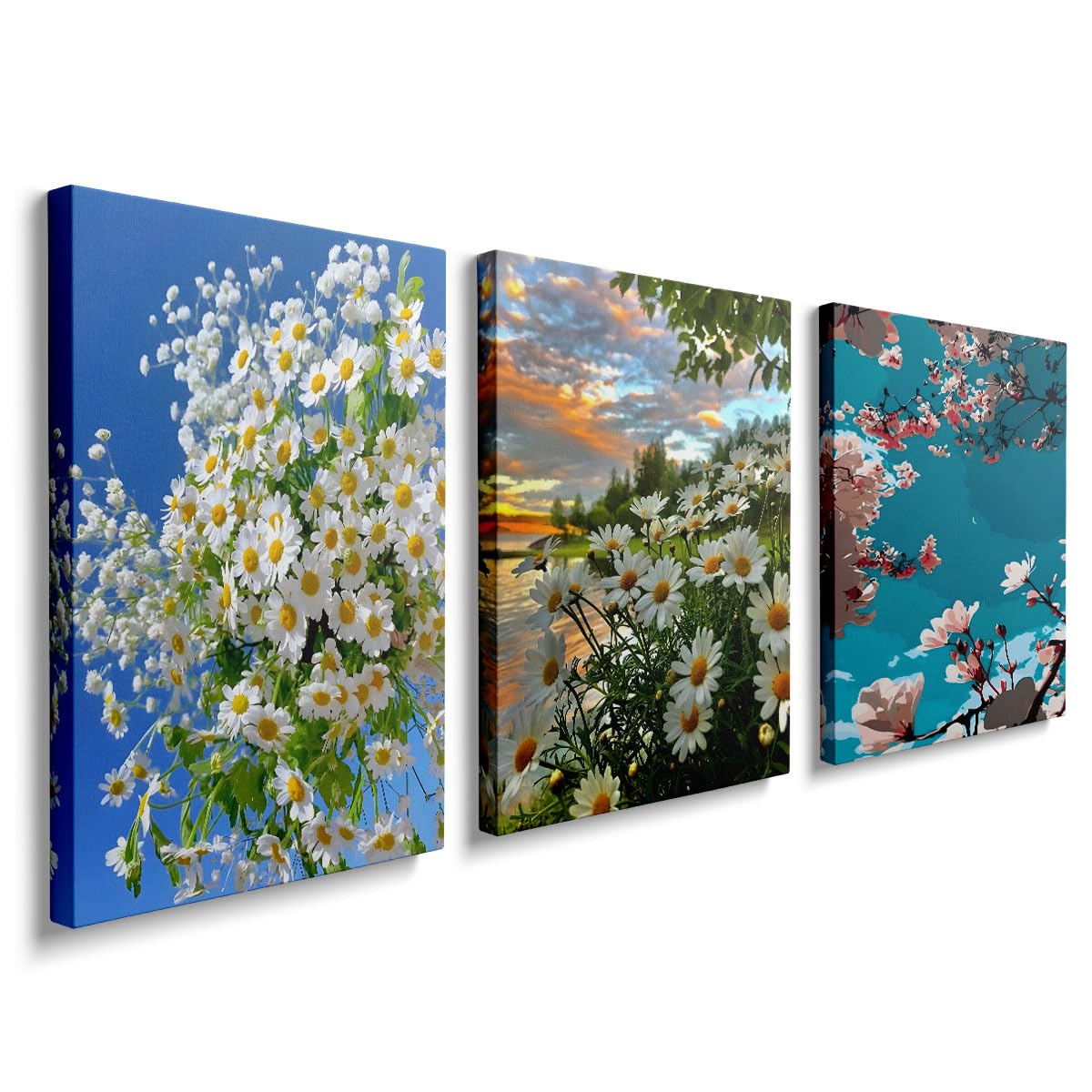 prinfantasy 3 Panels Framed Canvas Wall Art Abstract Beaty Flower Art Pictures Printing Poster Canvas Prints Wall Decor for Bedroom Living Room Bathroom Office Ready to Hang 30x40cmx3 Pcs, YH095