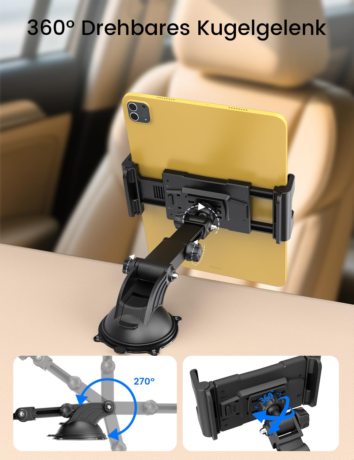 OHLPRO Tablet Halterung Auto, Saugnapf, Armaturenbrett & Scheibe, 5–13" 3